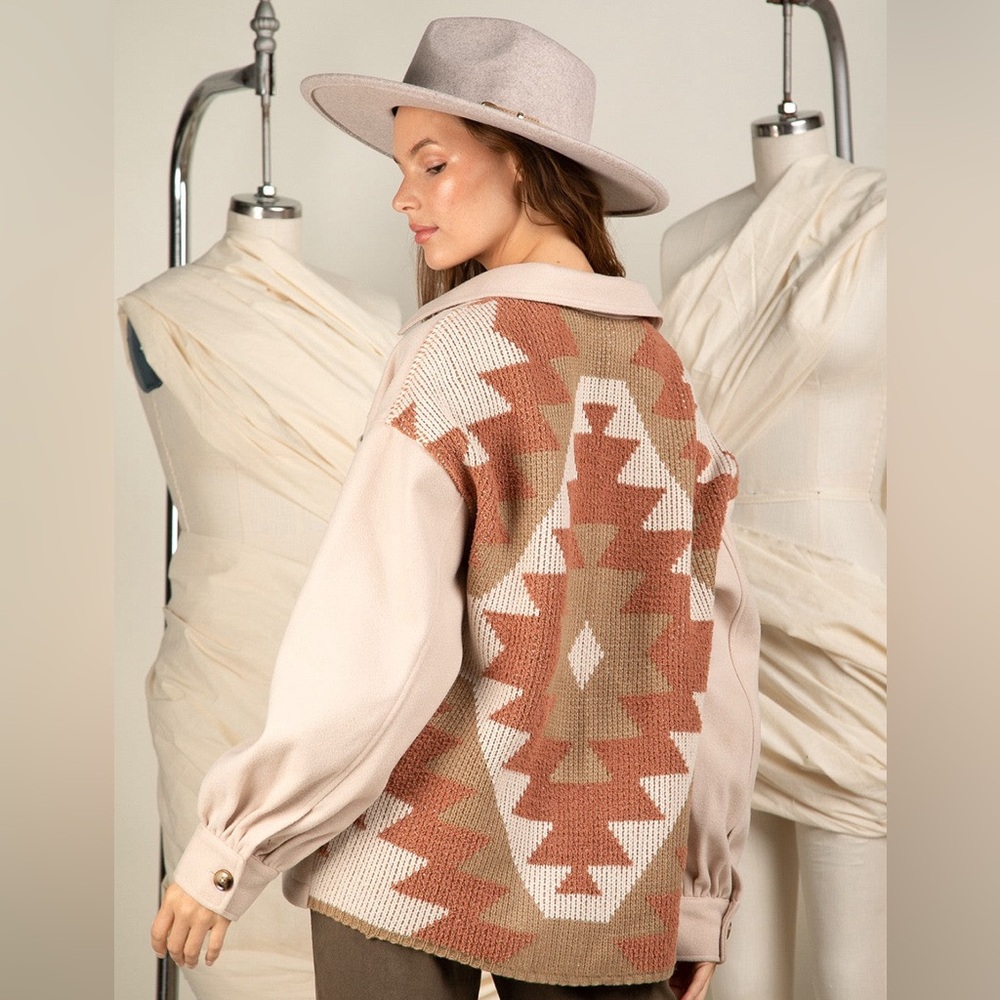 Back aztec graphic detail jacket - Ecru